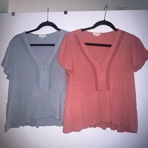 2 for $10!!!Medium pink and blue peplum style shirts